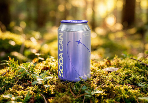 Fizzy Drink Can Mockup &ndash; in Forest Packaging Branding Presentation (PSD)