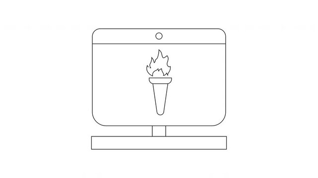 Computer Screen Displays Burning Torch Icon Symbol.
