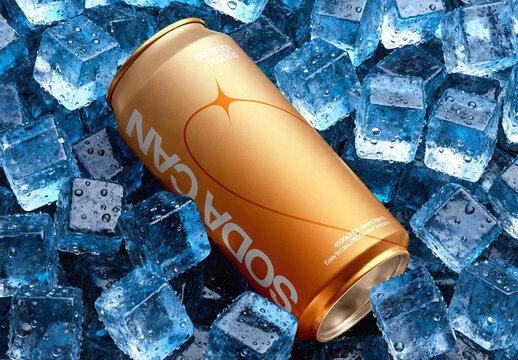 Soda Can Mockup &ndash; in Ice Packaging Branding Presentation (PSD)