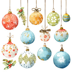 Christmas Ornaments, watercolor drawing vector, isolated on a white background. © F-ART