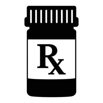 Prescription bottle with medical symbol on white label silhouette