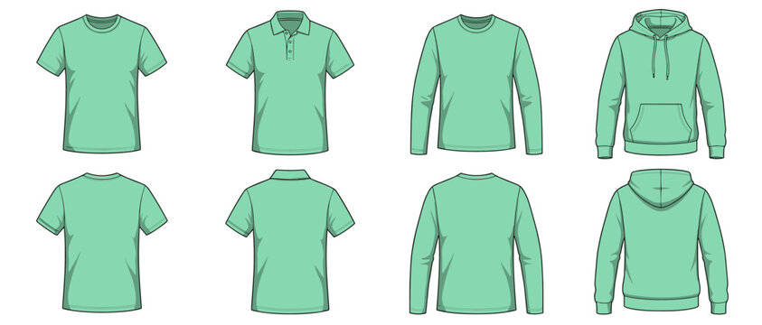 mint green t-shirt polo and hoodie male apparel template