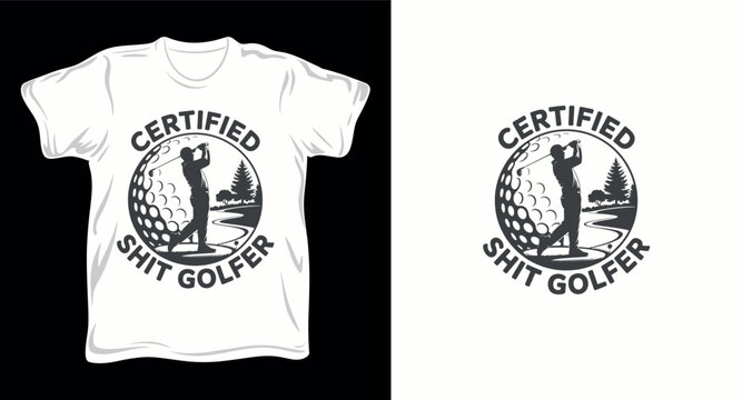 Certified golfer design with a golfer swinging on a golf ball background for t shirt print.