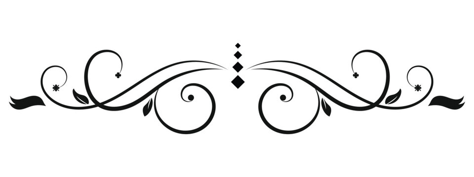 Black vintage floral ornament vector illustration, abstract swirl line art and butterfly wing silhouette design element for tattoo or decoration
