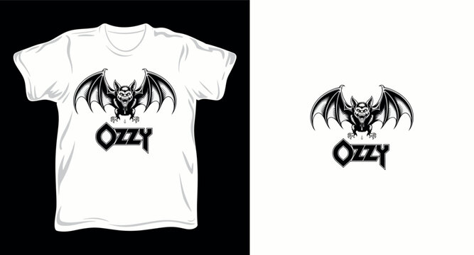 Bat mascot t-shirt design with gothic typography and vampire wings vector illustration.