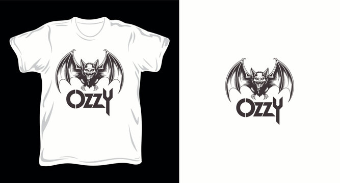 Ozzy bat monster creature graphic apparel design for rock inspired clothing with detailed winged animal.