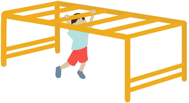 Kids Playground Monkey Bars Illustration with Hanging Child