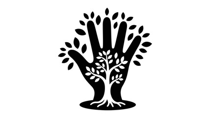 Fototapeta premium Symbol of hand with tree growing inside representing growth nature life development wellbeing environment