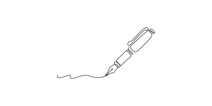 A simple line drawing of a fountain pen with a wavy line coming out of the nib on white background