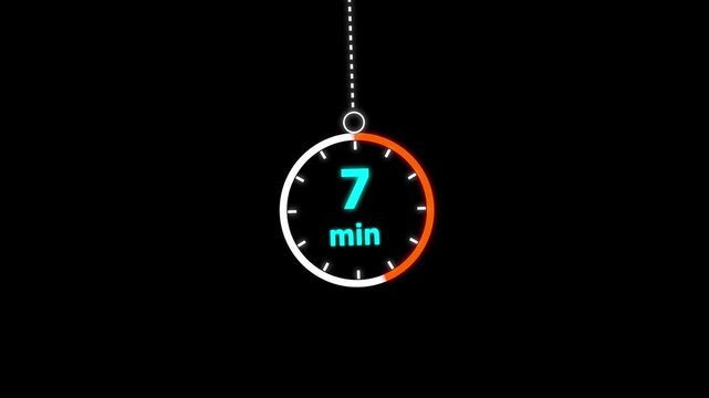 7 min clock icon animation. Clock 7-minute icon. modern clock 7 minutes isolated on black background. and creating a stunning video.