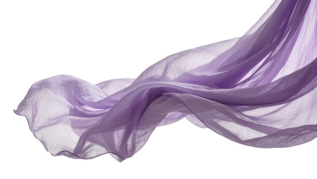 Flowing sheer lavender fabric with soft folds, isolated on transparent background
