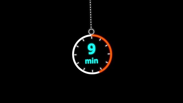 9 min clock icon animation. Clock 9-minute icon. modern clock 9 minutes isolated on black background. and creating a stunning video.