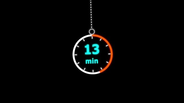 13 min clock icon animation. Clock 13-minute icon. modern clock 13 minutes isolated on black background. and creating a stunning video.