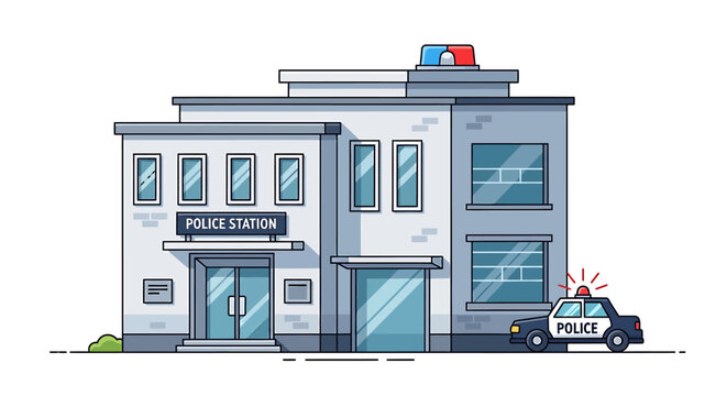 Police Station Building with Car.