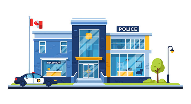Police Station Building with Car.
