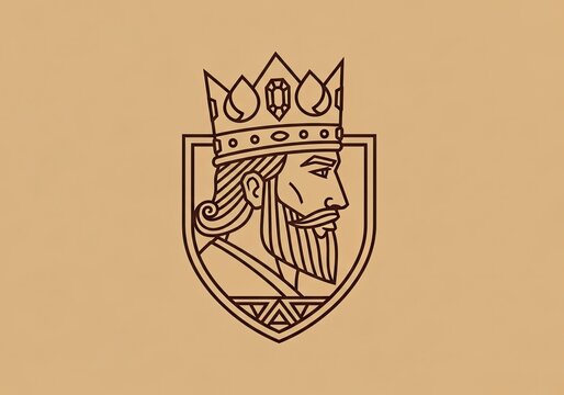 Royal king head profile within a shield line art.