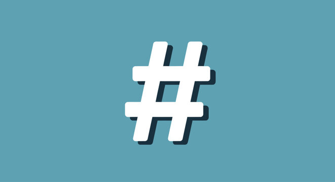 White hashtag symbol on a blue background