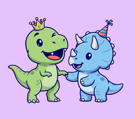 Cute cartoon dinosaurs celebrating a happy birthday party. © Arviz