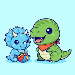 Cute Cartoon Dinosaurs Playing with a Colorful Ball. © Arviz