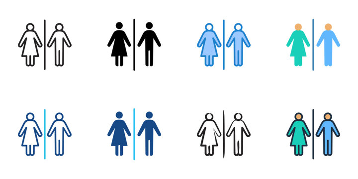 Restroom icons set multiple style collection. Editable stroke 
