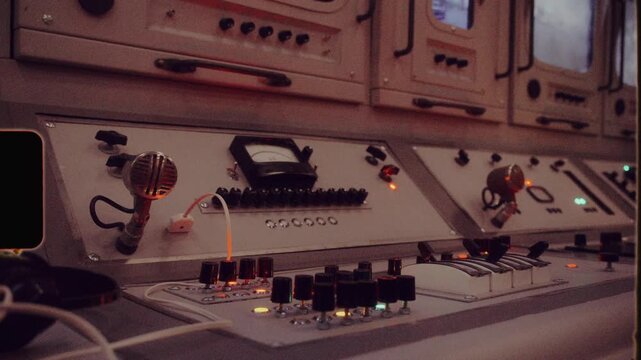Vintage spaceship control panel with flashing lights