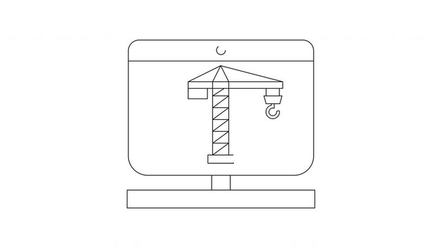Outline drawing of a crane on a computer screen.