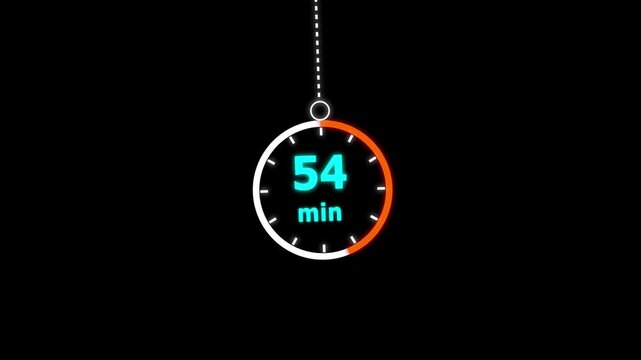 54 min clock icon animation. Clock 54-minute icon. modern clock 54 minutes isolated on black background. and creating a stunning video.