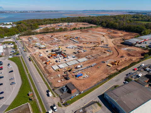 Construction site of new build housing on brownfield site because of a housing shortage, Wirral, England