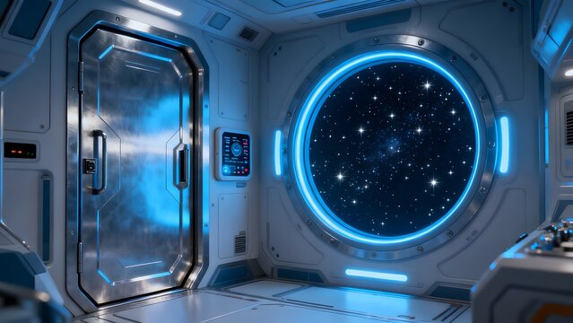 Futuristic space station interior