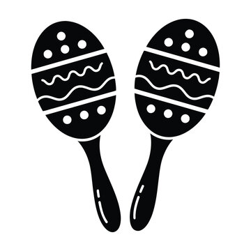 Black and white illustration of two maracas with decorative patterns