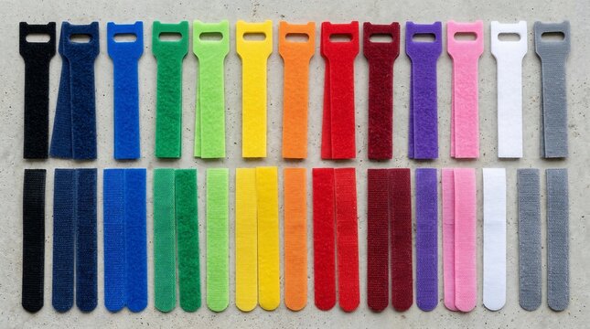 Set of Colorful Reusable Cable Ties for Wire Organization.