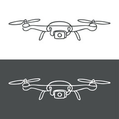 Dibujo minimalista con línea continua de un dron con cámara, visto de frente  © teracreonte