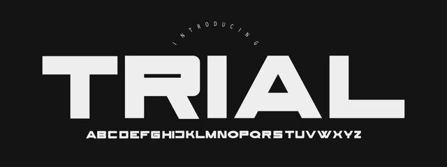 Trial Font: A strong techno display. Bold industrial sans font for gaming logos, automotive branding, and futuristic posters. © Ook.Arsho