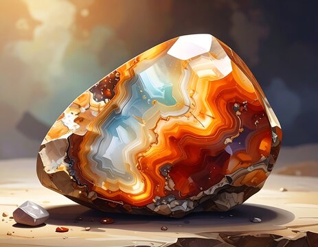 Vibrant orange agate stone geode mineral.