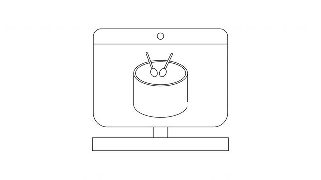 Simple Line Drawing of a Drum Kit on a Computer Screen.