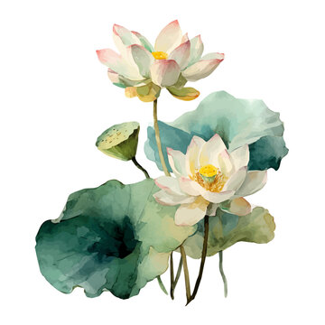 Lotus, watercolor vector, isolated on a white background.