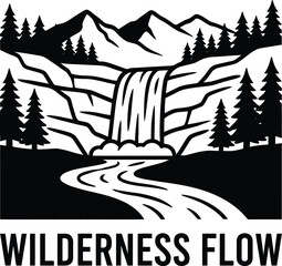 Fototapeta premium Black and white wilderness flow landscape logo Vector