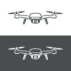 Logo con dibujo minimalista con líneas de un dron con cámara, visto de frente  © teracreonte