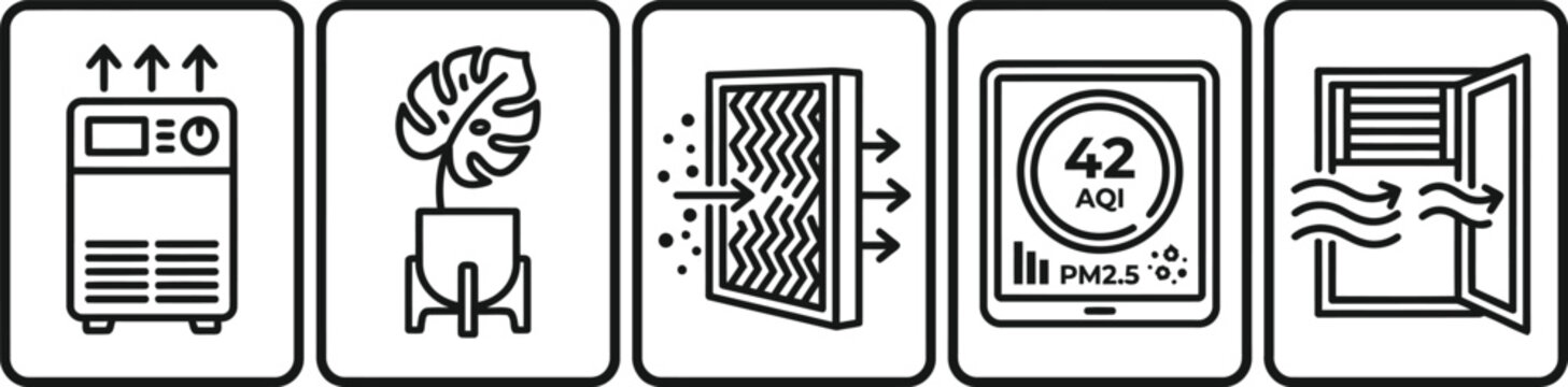 Icons representing air quality and home comfort features like purification and ventilation