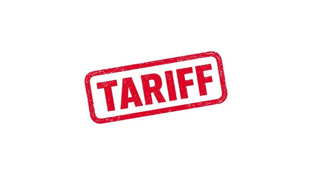 Animated red tariff stamp for trade policy