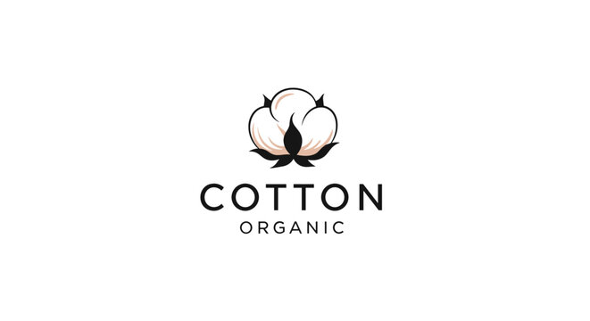 Organic cotton logo featuring a soft boll illustration and bold black typography for eco-friendly textile branding.