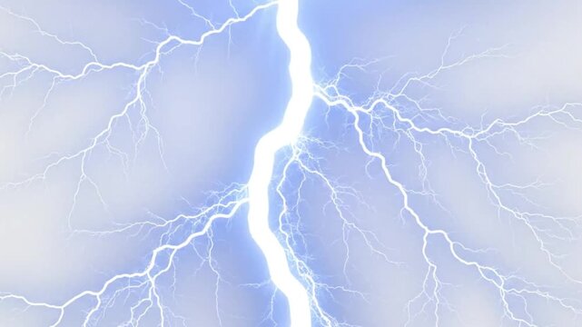 Bright massive thunder lightning strike with branching electric bolts across an abstract sky background. Suitable for weather concepts, dramatic cinematic scenes, energy themes