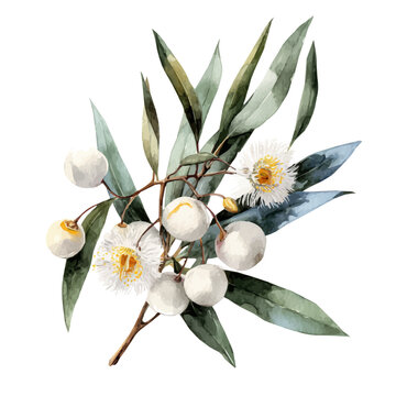Oleaster, watercolor vector, isolated on a white background.