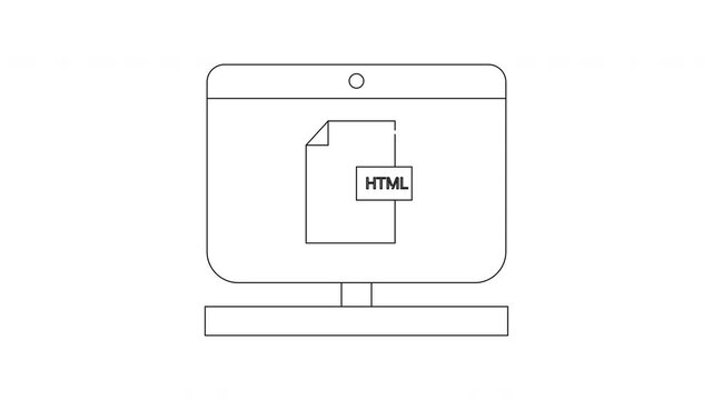 Computer Screen Displaying HTML File Icon Simple Line Art.