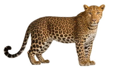 Fotobehang Luipaard Leopard with spotted fur standing alert, isolated on transparent background  © Johnson