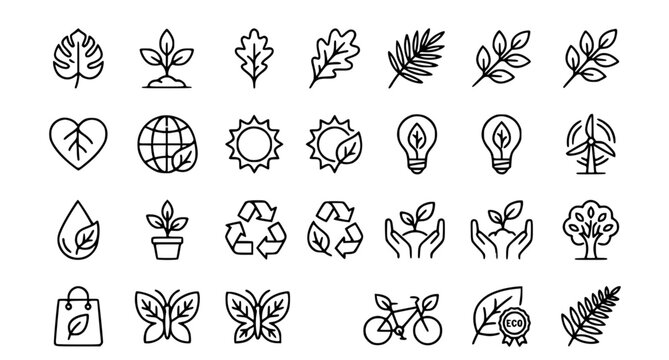 Eco Leaf Linear Icons Editable Stroke Pixel Perfect Vector Pack