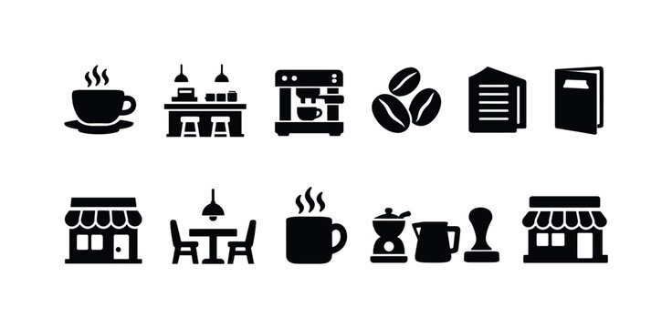 Collection of coffee shop and cafe icons for design and branding