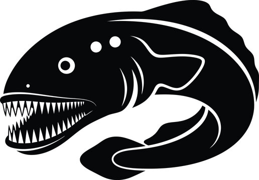 Angry moray eel silhouette with sharp teeth and open jaw vector illustration
