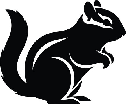 Black silhouette of a cute chipmunk standing in nature profile vector illustration