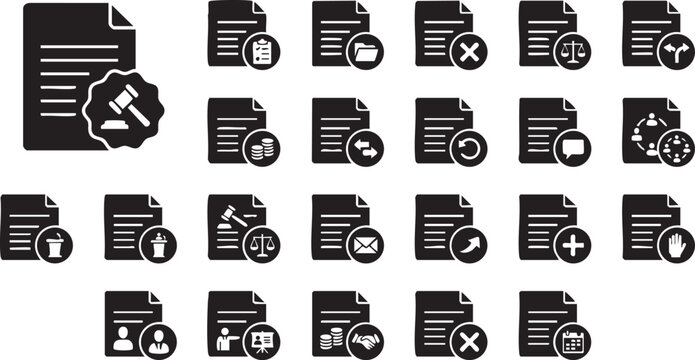 Business management and corporate document icons illustrating strategic decision making financial auditing project planning meeting procedures and administrative workflow